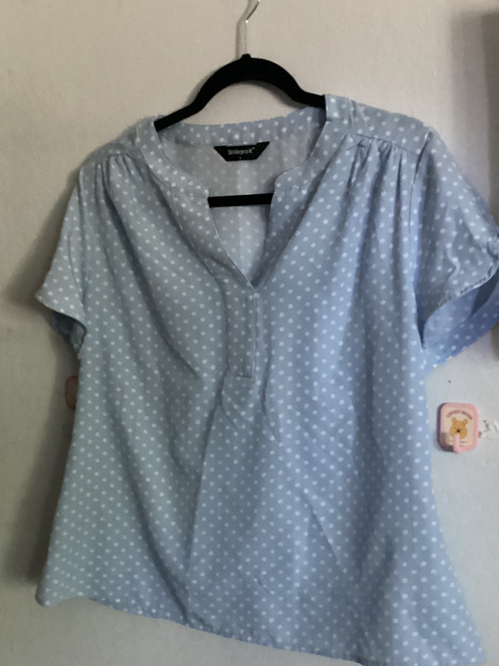 Alegria Light Blue Polka Dot Short Sleeve Blouse